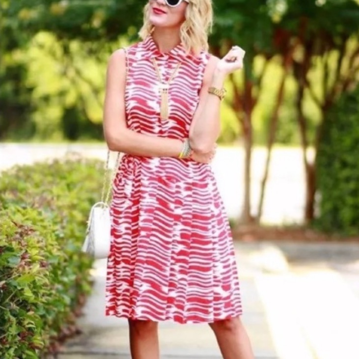 Cabi Dress Size Small Style 281 Red And White Brushstroke Dress Cute Drop Waist